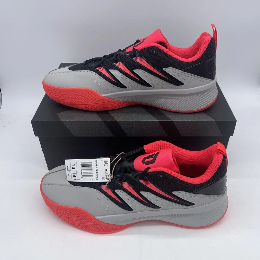 NEW Adidas Dame Certified 3 Low Basketball Shoe Grey Black Red Size 13 JI1540